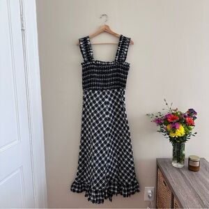 Ganni Black and White Plaid Midi Dress